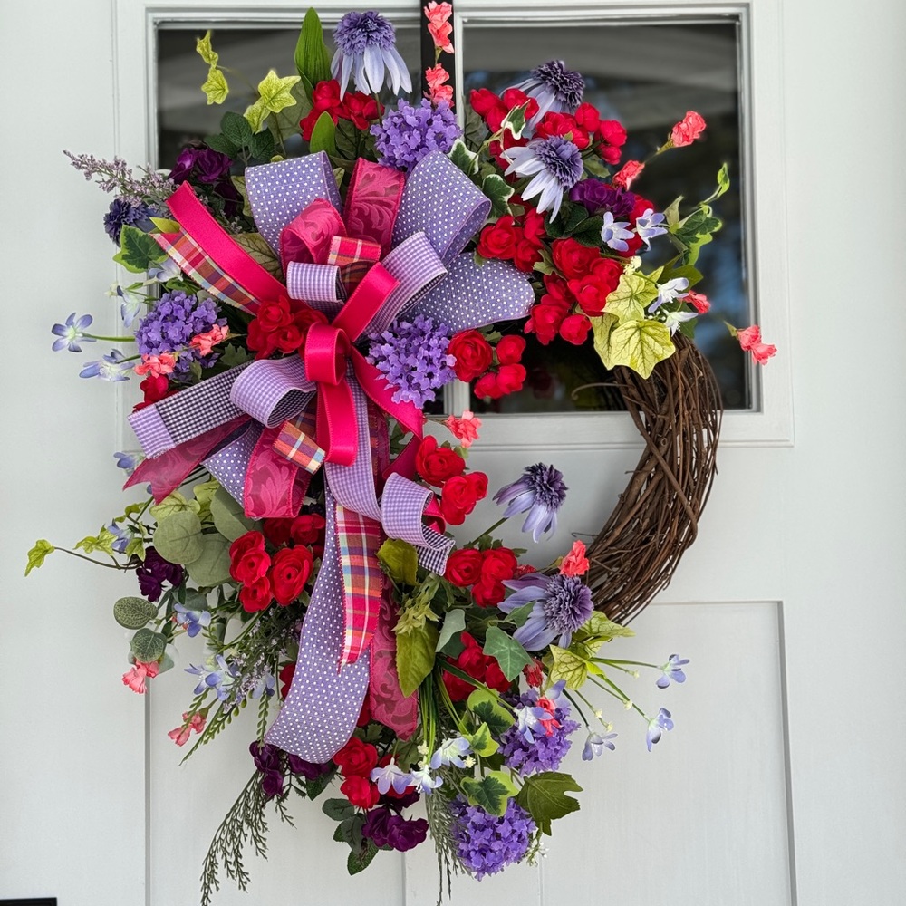 Hot Pink and Purple Floral Wreath